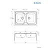 Zlewozmywak stalowy 2-komorowy - nakładany, Deante, satyna