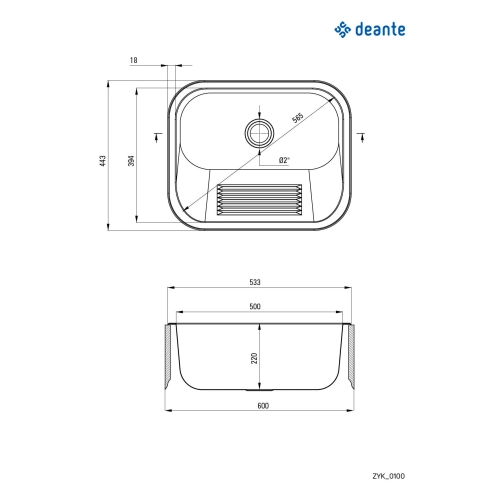 Zlewozmywak gospodarczy 1-komorowy - wpuszczany lub mocowany do ściany, Deante, satyna