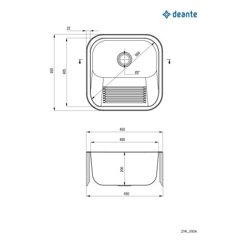 Zlewozmywak gospodarczy 1-komorowy - wpuszczany lub mocowany do ściany, Deante, satyna