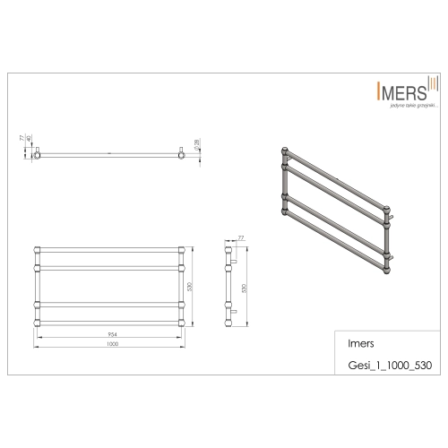 Grzejnik łazienkowy GESI 1 czarny 1000x530mm 263W Imers