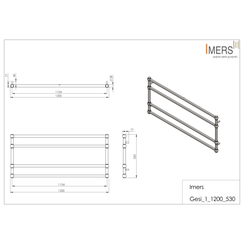 Grzejnik łazienkowy GESI 2 mosiądz 1200x530mm 305W Imers