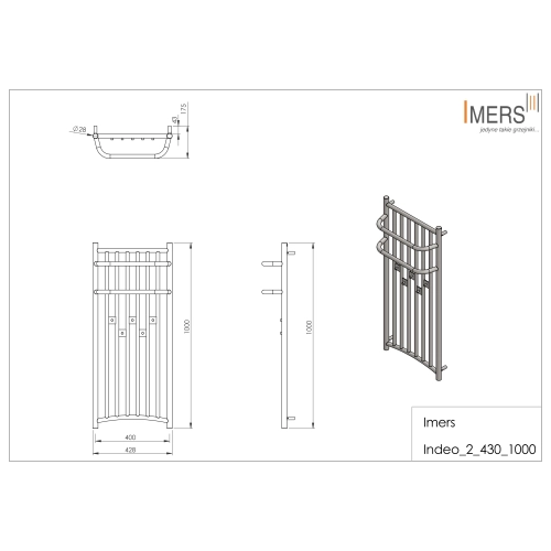 Grzejnik łazienkowy INDEO 2 chrom 430x1000mm 344W Imers