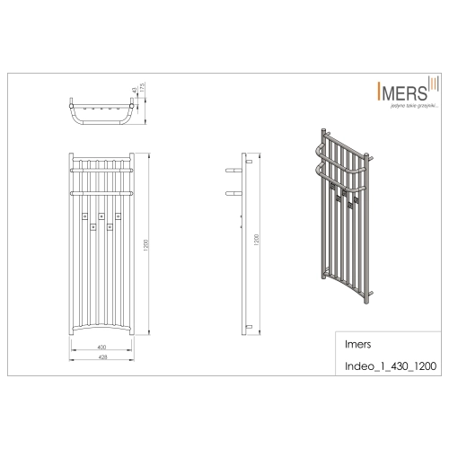 Grzejnik łazienkowy INDEO 3 chrom 430x1200mm 382W Imers