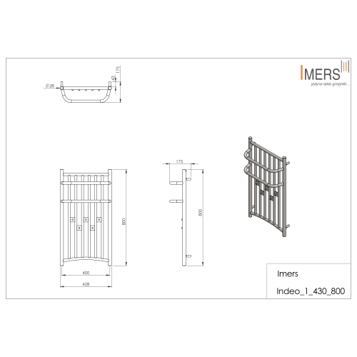 Grzejnik łazienkowy INDEO 1 czarny 430x800mm 294W Imers