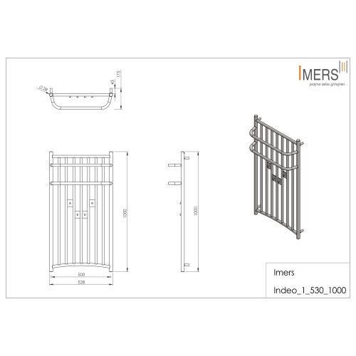 Grzejnik łazienkowy INDEO 5 mosiądz 530x1000mm 405W Imers