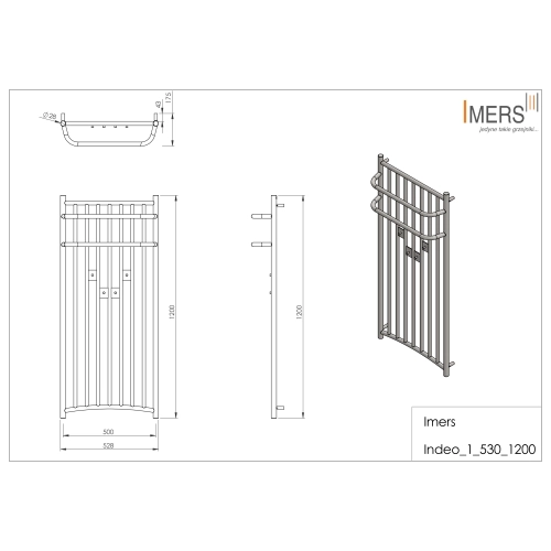 Grzejnik łazienkowy INDEO 6 mosiądz 530x1200mm 461W Imers