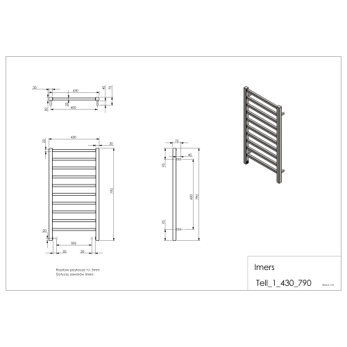 Grzejnik łazienkowy TELL 1 czarny 430x790mm 281W Imers