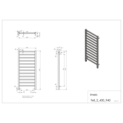 Grzejnik łazienkowy TELL 2 biały 430x940mm 342W Imers