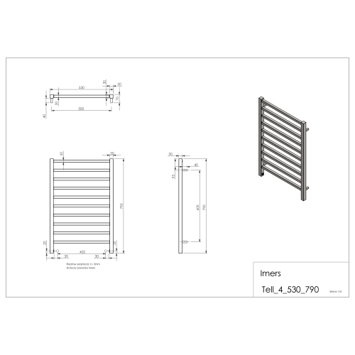 Grzejnik łazienkowy TELL 4 czarny 530x790mm 379W Imers