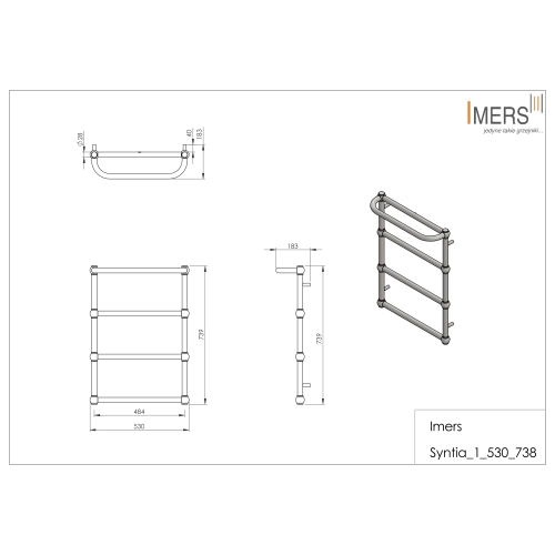 Grzejnik łazienkowy SYNTIA 1 chrom 530x738mm 228W Imers