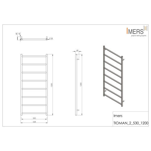 Grzejnik łazienkowy TIOMAN 2 biały 530x1200mm 298W Imers