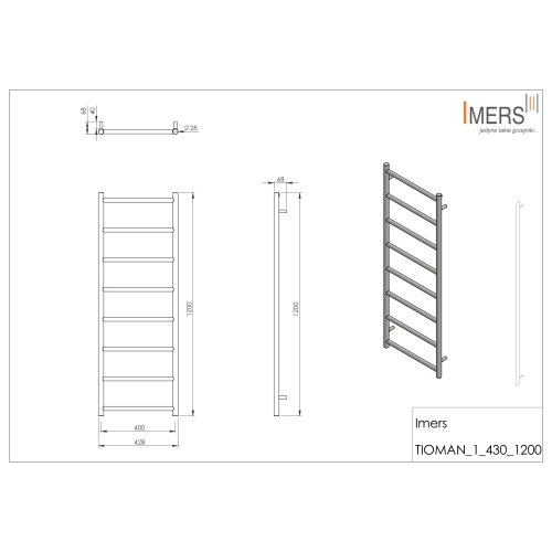 Grzejnik łazienkowy TIOMAN 1 chrom 430x1200mm 265W Imers