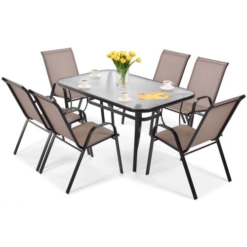 Meble ogrodowe jadalniane PORTO stół i 6 krzeseł - brązowe