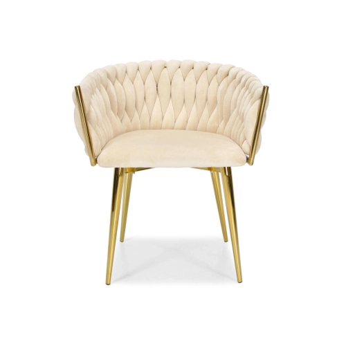 Krzesło glamour welurowe plecione ROSA - beżowe