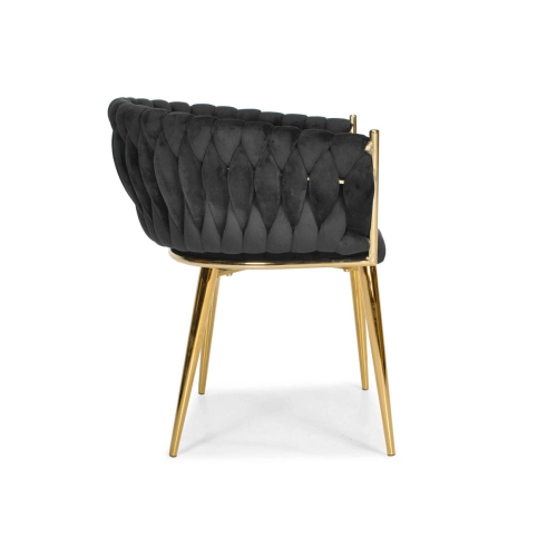 Krzesło glamour welurowe plecione ROSA - czarne
