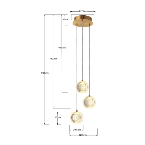 Lampa wisząca Brillant 3 złota LED CCT