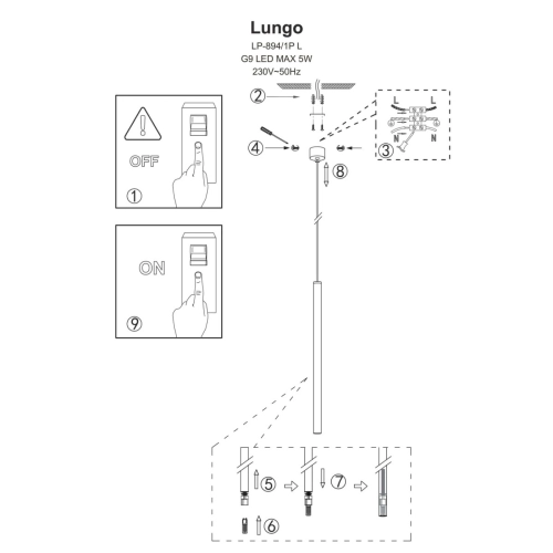 Lampa wisząca Lungo 1 złota 1xG9