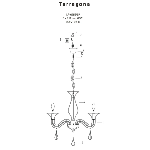 Lampa wisząca Tarragona czarna 6xE14