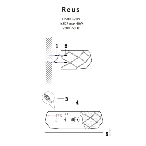 Kinkiet Reus czarny 1xE27