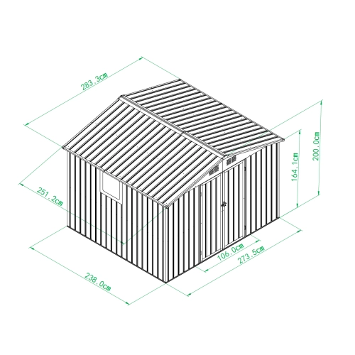 Domek Narzędziowy Nordvic 283x251 cm - Ocynkowany, Dwuspadowy Dach, Wentylacja, Light Grey