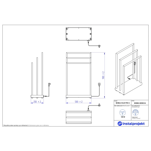 Suszarka elektryczna Instal Projekt 50x90 cm Mobilo Electro czarny mat