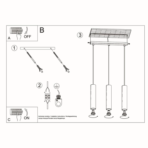 Lampa wisząca LAGOS 3 złota 3x10W GU10 Sollux Lighting