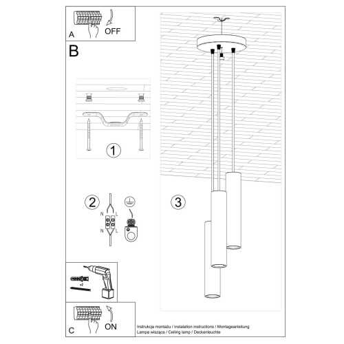 Lampa wisząca LAGOS 3P czarna 3x12W GU10 Sollux Lighting