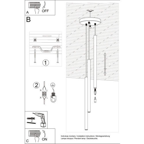 Lampa wisząca PASTELO 3P czarna 3x12W G9 Sollux Lighting