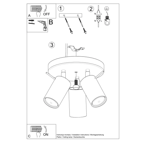 Lampa podsufitowa RING 3P biała 3x12W GU10 Sollux Lighting