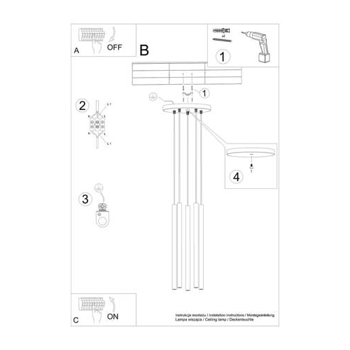 Lampa wisząca PASTELO 5P drewno 5x8W G9 Sollux Lighting