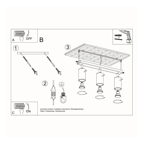 Lampa podsufitowa RING 3L czarna 3x12W GU10 Sollux Lighting