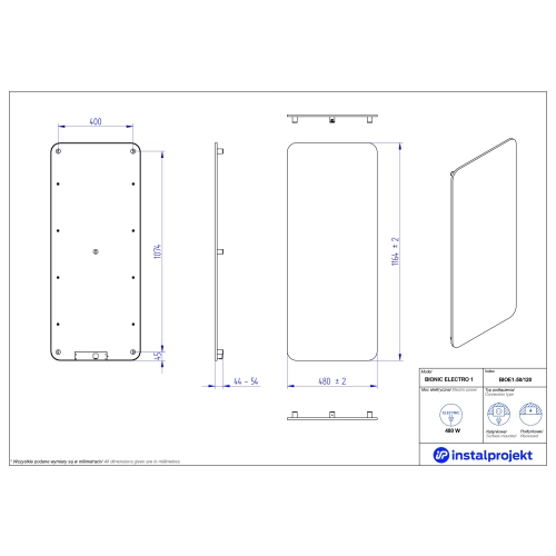 Grzejnik elektryczny BIONIC Electro czarny mat 50x120 cm BIOE1-50/120C31 Instal Projekt