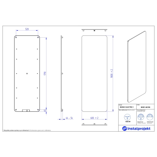 Grzejnik elektryczny BIONIC Electro czarny mat 60x180 cm BIOE1-60/180C31 Instal Projekt