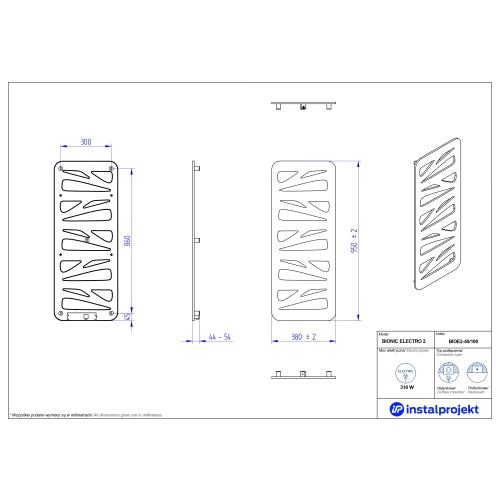 Grzejnik elektryczny  Instal Projekt Bionic Electro ciemny szary/grey wall 40x100 cm BIOE2-40/100C71