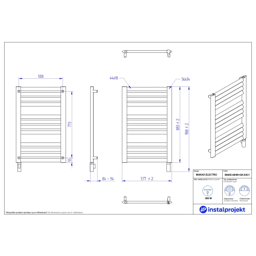 Grzejnik elektryczny MAKAO Electro biały mat 60x90 cm MAKE-60/90C34+GH-03C1 Instal Projekt