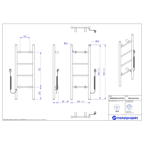 Grzejnik elektryczny PRIMAVERA Electro czarny mat 40x110 cm PRVE-40/110C31 Instal Projekt