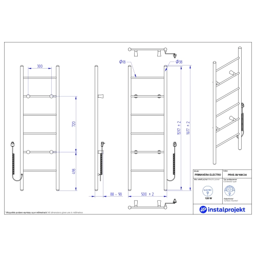 Grzejnik elektryczny PRIMAVERA Electro czarny mat 50x160 cm PRVE-50/160C31 Instal Projekt