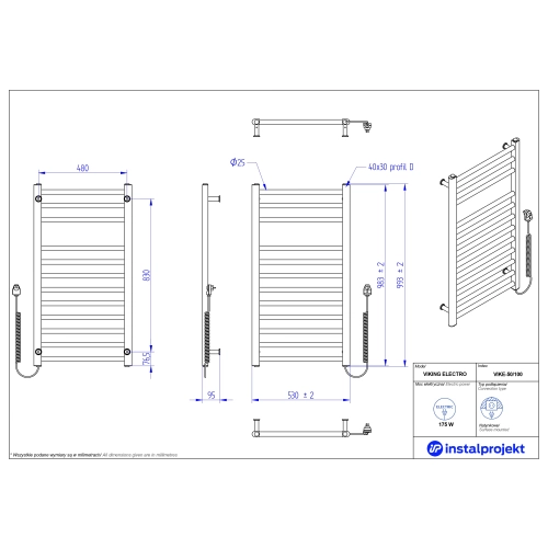 Grzejnik elektryczny VIKING Electro czarny mat 50x100 cm VIKE-50/100C31 Instal Projekt