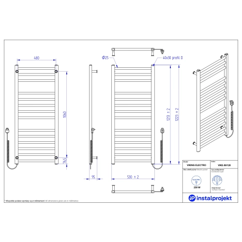 Grzejnik elektryczny VIKING Electro biały połysk 50x120 cm VIKE-50/120 Instal Projekt