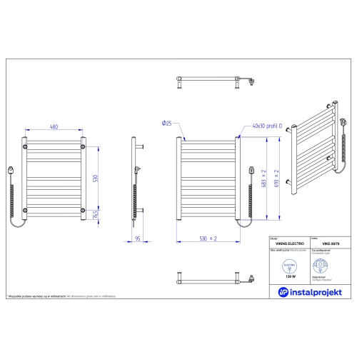 Grzejnik elektryczny VIKING Electro biały połysk 50x70 cm VIKE-50/70 Instal Projekt